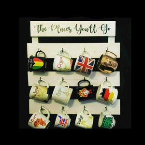 Whitewash coffee mug rack The places youll go gift / 12 cup wall mounted coffee mug rack Graduation gift
