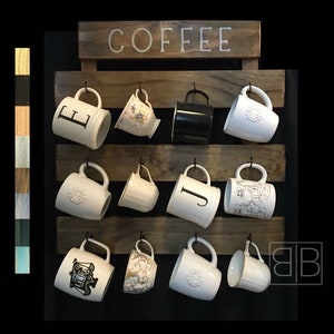 Coffee bar decor Large mug holder Custom coffee rack Tea bar Rustic kitchen decor