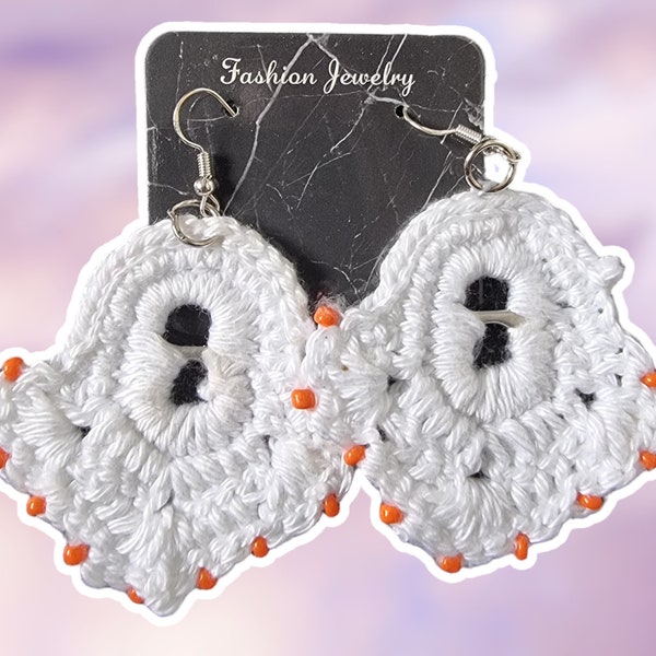 handmade crochet earrings beads orange white silver cotton aluminium steel bohemian boho upcycle recycle gift holiday birthday alternative