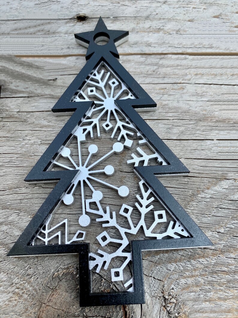 Download Plaid Christmas Tree 3 Layered Ornament SVG Glowforge | Etsy