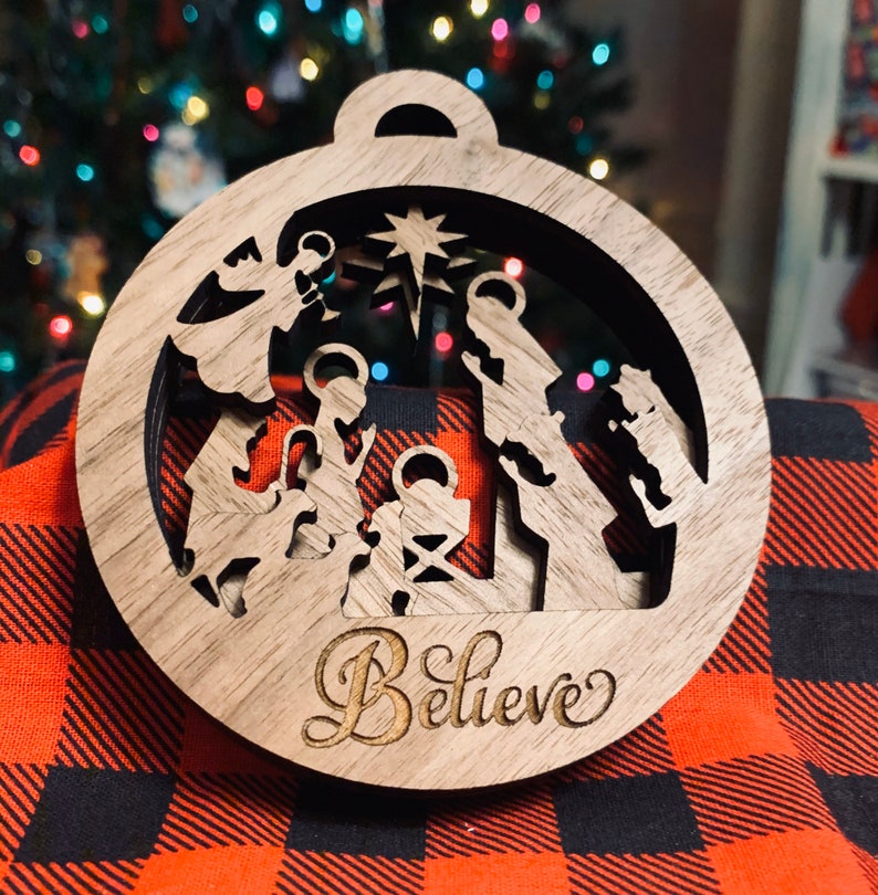 Download Round Nativity Ornament 3 Layers SVG Laser Cut File | Etsy