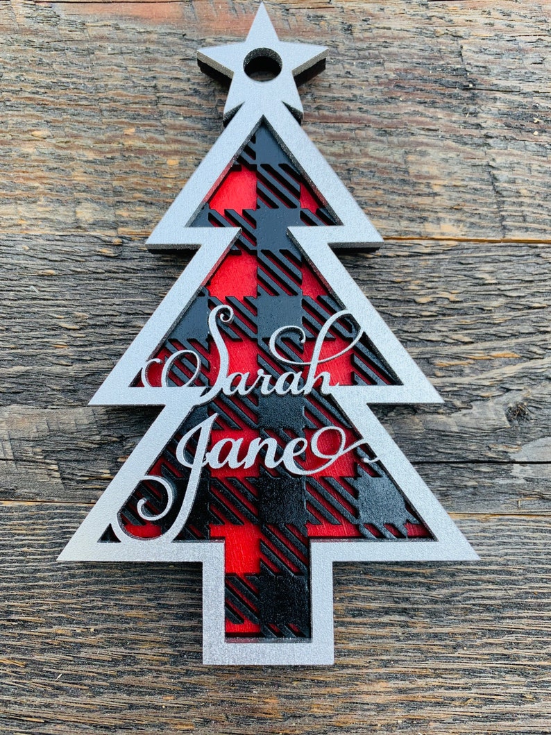 Download Plaid Christmas Tree 3 Layered Ornament SVG Glowforge | Etsy