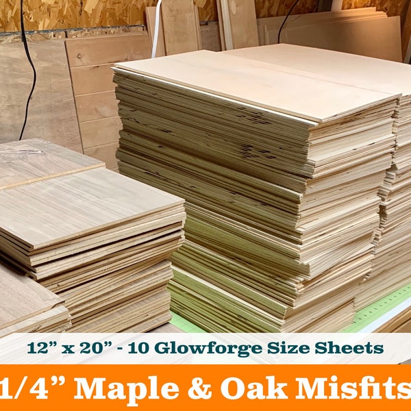 MISFITS - Birch, Maple, Oak & Walnut Misfits - (10) 12” x 20” Sheets - Glowforge Ready - Laser Cut Plywood Supply