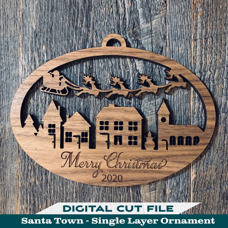 Download Santa Town Single Layer Ornament SVG Easily Customizable ...