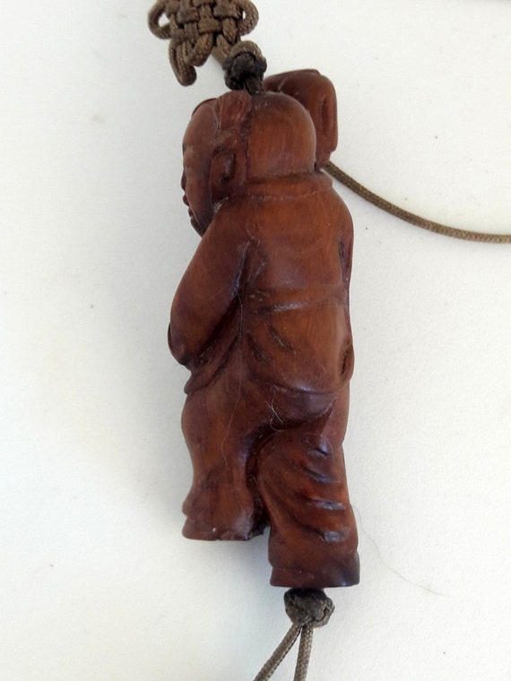 I'M HOI - Hand Carved Wooden Chinese Boy on Woven… - image 5