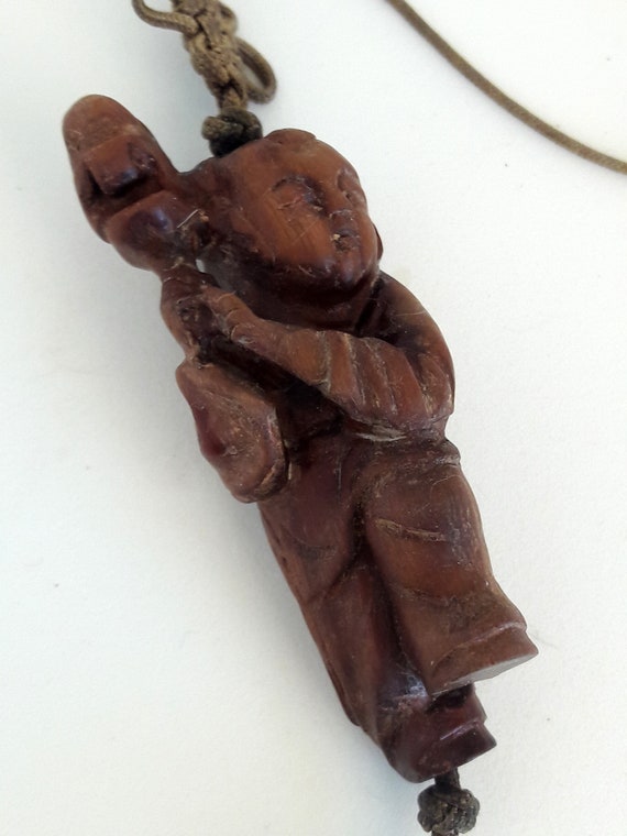 I'M HOI - Hand Carved Wooden Chinese Boy on Woven… - image 7