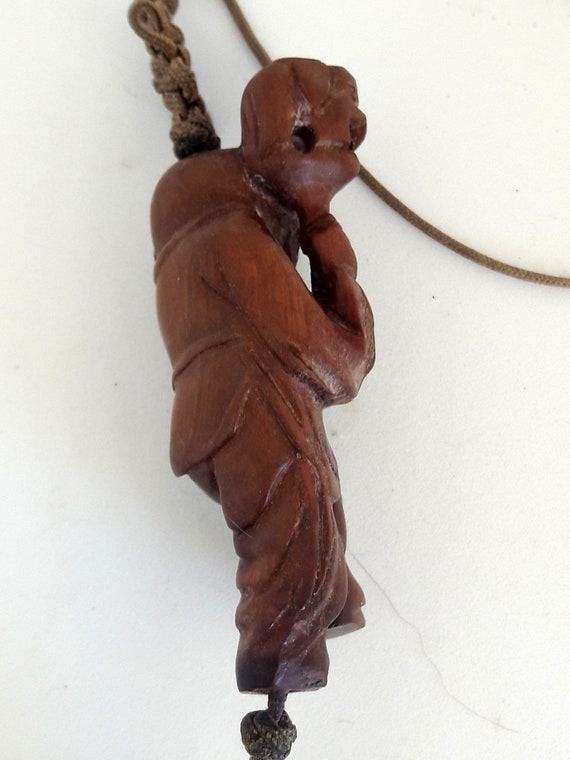 I'M HOI - Hand Carved Wooden Chinese Boy on Woven… - image 6