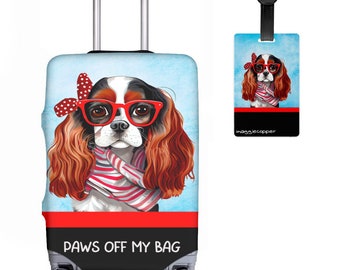 Cavalier King Charles in Glasses Paws Off My Bag Gepäck Abdeckung & Tag Set