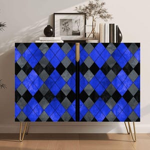 Blue Argyle Wooden Storage Cabinet w/ Doors & Fixed Shelf, Modern Blue Accent Furniture, Entryway Storage Credenza, Home Bar Liquor Cabinet