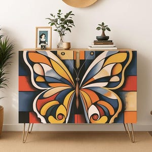 Modern Butterfly Wooden Storage Cabinet, Chic Accent Furniture, Entryway Storage Credenza, Home Bar Liquor Cabinet, She Shed Furniture