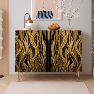 Mosaic Art Wooden Storage Cabinet, Contemporary Accent Furniture, Modern Chic Sideboard, Entryway Storage Credenza, Home Bar Liquor Cabinet