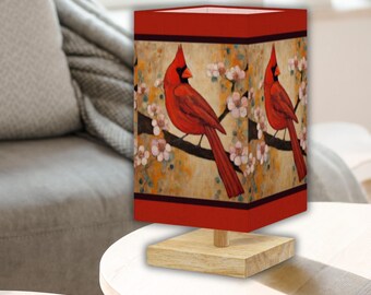 Cardinal Bird Small Square Table Lamp Red Bird Bedside Lamp Wildlife Décor Lighting Living Room-Entryway-Office-Dorm Floral Bird Lamp