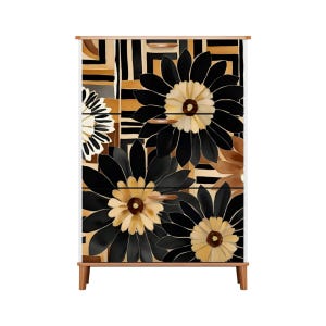 Mid Century Modern Shoe Cabinet Bold Abstract Flowers in Neutral Tones Space Saving Shoe Storage Apartment Furniture (Made in USA)