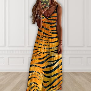knee length dresses for ladies Tiger Game Day Maxi Dress Orange Purple M main image 0
