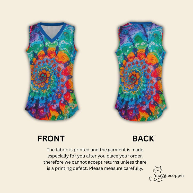 Camiseta sin mangas con cuello en V y estampado tie-dye, blusa sin mangas para mujer con estampado tie-dye. imagen 4