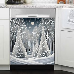 White Christmas Dishwasher Magnet Cover Snowy Forest Appliance Cover Holiday Kitchen Decor 24 x 26 Trimmable Dishwasher Magnetic Panel