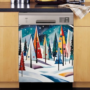 Abstract Christmas Trees Dishwasher Magnet Cover Modern Pine Tree Kitchen Décor Christmas Tree Accessories Appliance Magnetic Holiday Panels