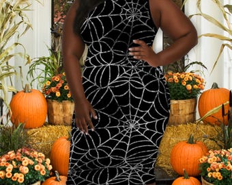 Vestido de telaraña de talla grande, vestido de Halloween sin mangas para mujeres de talla grande