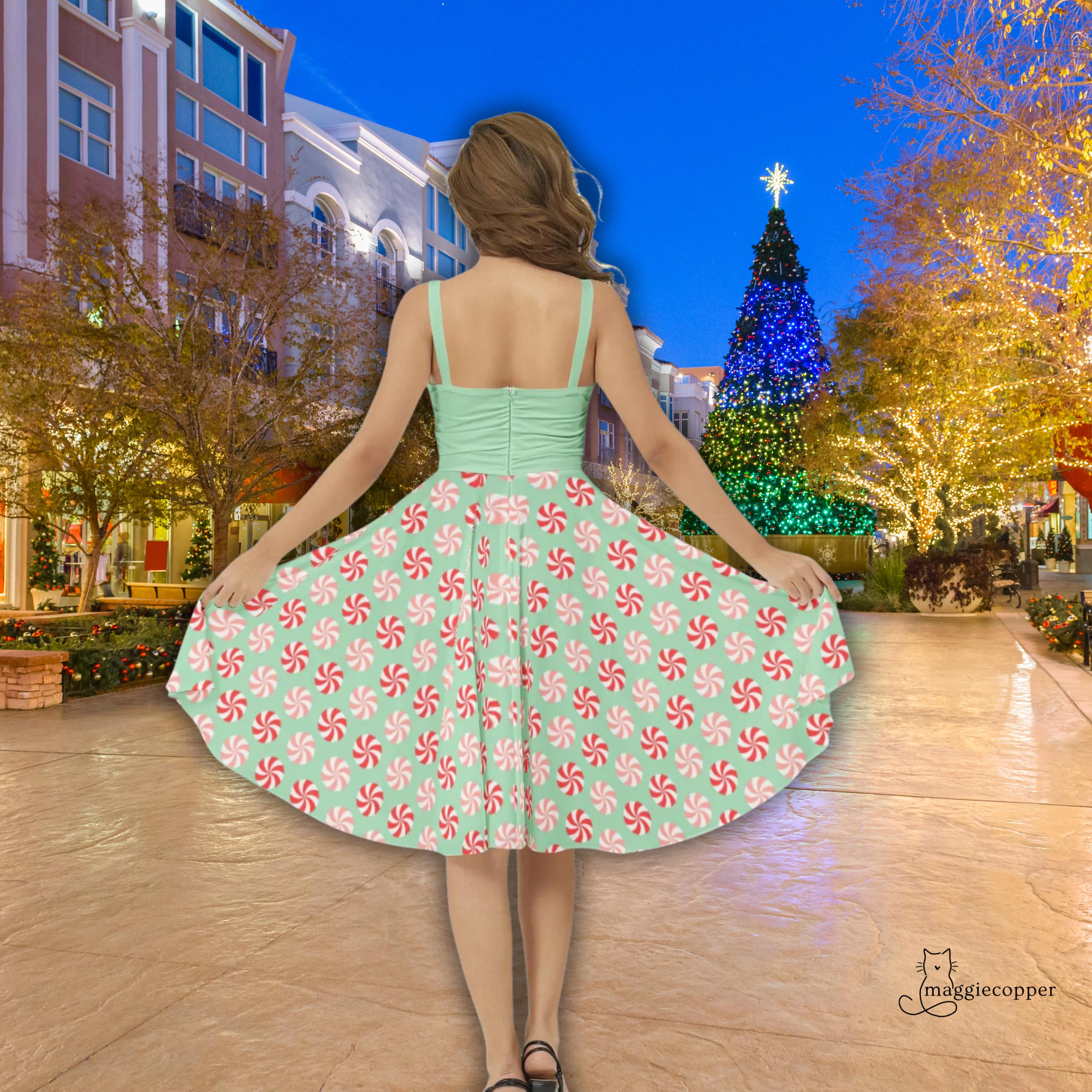 square neck christmas dress Christmas Chic Sleeveless Square Neck Flare Hem Midi Dress, Ladies Holiday Candy Dress