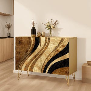 Modern Wooden Storage Cabinet, Contemporary UV Printed Accent Furniture, Entryway Storage Credenza, Home Bar Liquor Cabinet