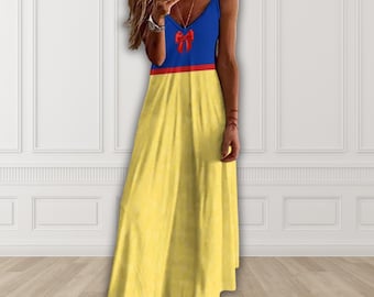 Fairytale Princess Women's Dress, Adult Princess Dress, Ladies Character Costume Dress Up Gown, Yellow & Blue Princess Maxi