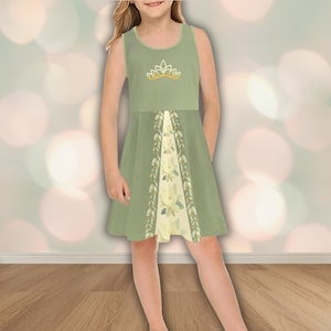 Tiana Inspired Girl&#39;s Sleeveless Sundress, Toddler Girls Casual Dress for Disney Trip, The Princess & the Frog School-Play-Everyday Dress