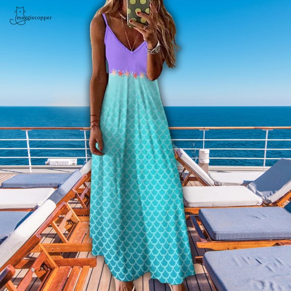 Mermaid Inspired Women's Dress, Mermaid Character Adult Princess Costume Gown | Ankle Length Under the Sea Theme Maxi Dress