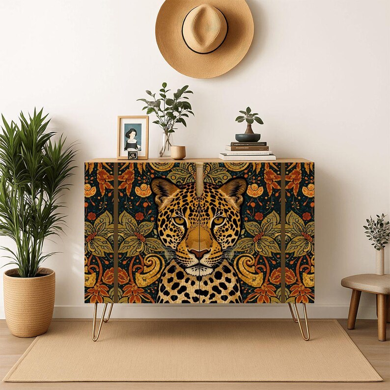 Leopard Alcohol Box Leopard Art Wooden Storage Cabinet, Wildlife Accent Furniture, Modern ...