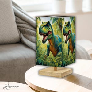 T-Rex Small Square Table Lamp with LED Smart Bulb  & 16 Color Remote,  Dinosaur Décor Bedside Playroom Light, Tyrannosaurus Rex Accent Lamp
