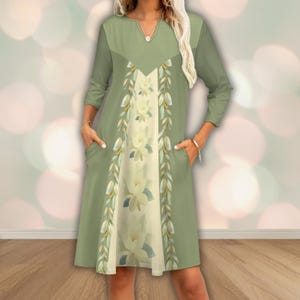 Tiana Inspired Women&#39;s V-neck 3/4 Sleeve Midi Dress with Pockets, The Princess & the Frog Theme Midi Relaxed Fit Modest Disney Trip Dress