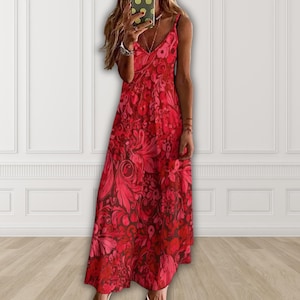 Flowy Red Dress - Etsy Flowy Red Dress - Etsy