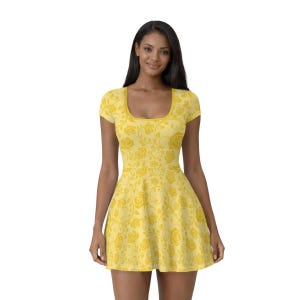 Yellow Princess Inspired Women’s Active Dress With Built‑In Shorts, Athleisure Character Wear, Yellow Floral Romper Dress image 11