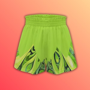 Op Tinker Bell geïnspireerde dames loszittende pull-on short met zakken, kostuumshort met elf karakter, abstract groen elfje - feeënkostuum