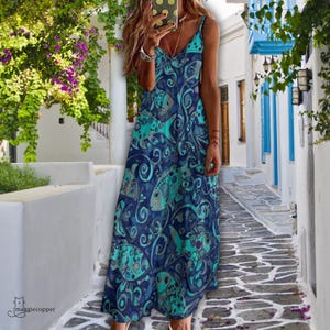 blue fish dress 7221 Lucky Linen Dress Jade-P