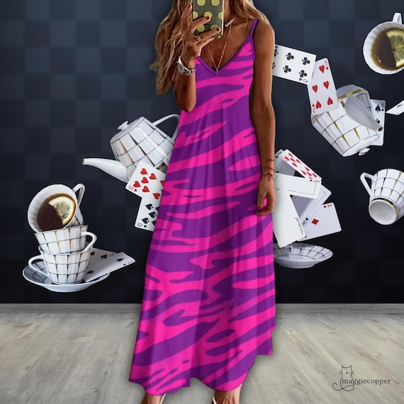 Cheshire Cat Inspired Women's Maxi Dress | Adult Cheshire Cat Dress up Gown  | Alice in Wonderland Character Costume Ankle Length Dress - Etsy