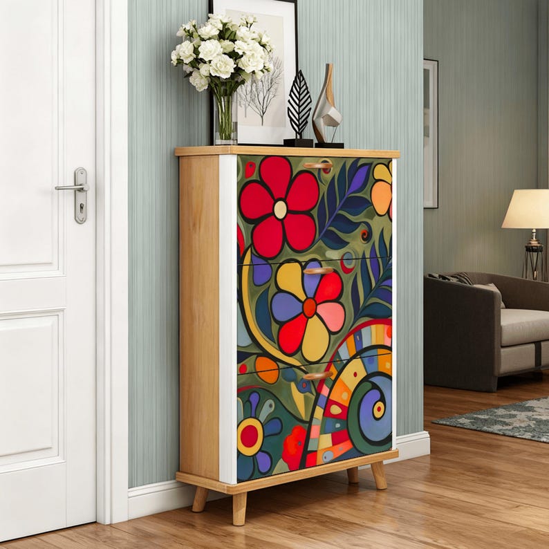 Funky Chic Shoe Storage Cabinet, Space Saving Shoe Organizer, Klimt ...