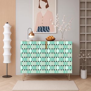 Mid Century Modern Wooden Storage Cabinet, Mint Green Accent Furniture, Modern Chic Sideboard, Entryway Storage, Home Bar Liquor Cabinet