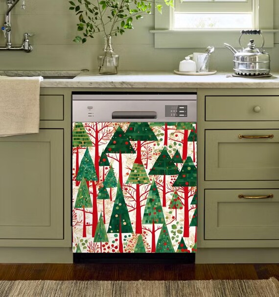 Christmas Trees Dishwasher Magnetic Cover, Mid Century Modern