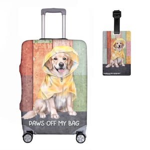 Golden Retriever in Regenjas Paws Off My Bag Bagagehoes & Tag Set Kofferbeschermer Bagage-ID Reiscadeau