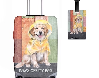 Golden Retriever in Regenjacke Paws Off My Bag Gepäck Abdeckung & Tag Set