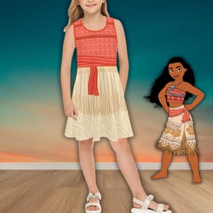 Moana Inspired Girl&#39;s Sleeveless Sundress, Toddler Girls Casual Moana Dress for Disney Trip, Moana Little Girls School-Play-Everyday Dress
