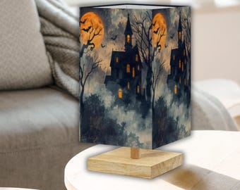 Haunted House Lamp, Spooky Halloween Accent Lighting (LED Remote Included)