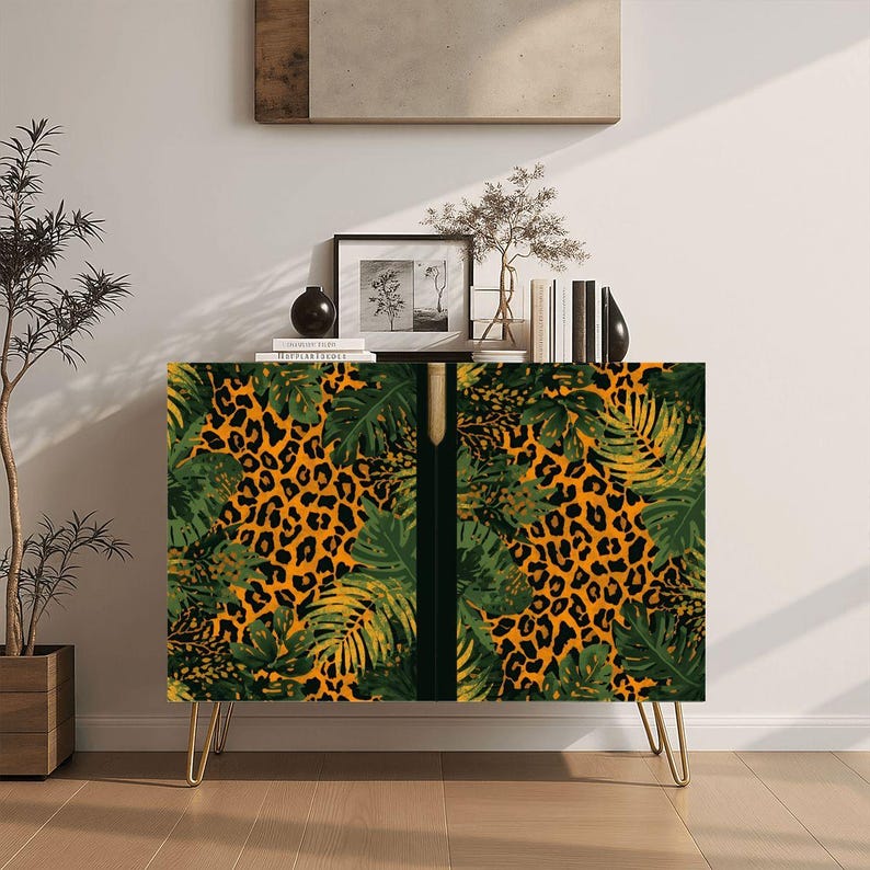 Leopard Alcohol Box Jungle Leopard Art Wooden Storage Cabinet, Wildlife Accent Furniture ...