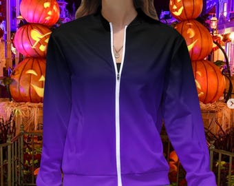 Wicker Queen Inspired Jacket, Lightweight Villain Character Costume Jacket, Purple Ombre Long Sleeve Zipper Jacket