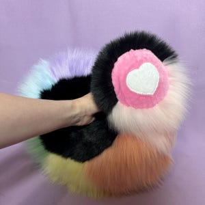 Pastel Rainbow and Black Husky Fursuit Curl Tail