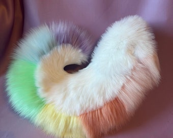 Pastel Rainbow and White Husky Fursuit Curl Tail