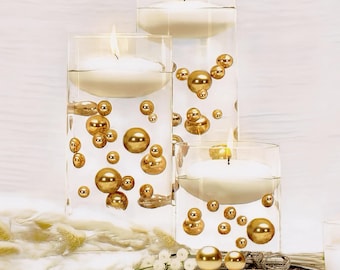 75 Floating Gold Pearls- Large Sizes- Option 3 Submersible LED Fairy Lights Strings Hidable Submersible Batteries- Fills 1 Gallon
