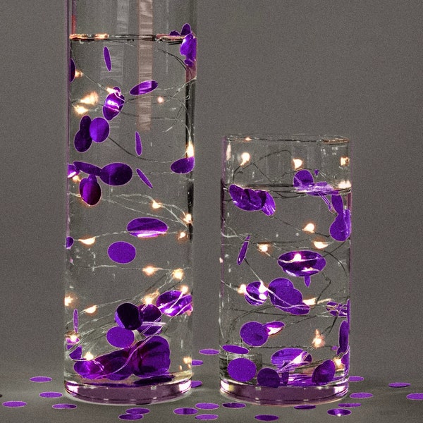 Floating Metallic Purple Confetti - 2000pc - Fills 1 Gallon For Your Vases-Option: 3 Submersible Fairy Lights Strings- Vase Decorations