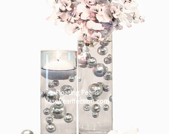 Floating Silver Pearls - No Hole Jumbo/Assorted Sizes Vase Decorations and table scatter
