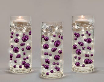 75 Floating Purple Plum Pearls- Large- Option 3 Submersible LED Fairy Lights Strings Hidable Submersible Batteries- Fills 1 Gallon